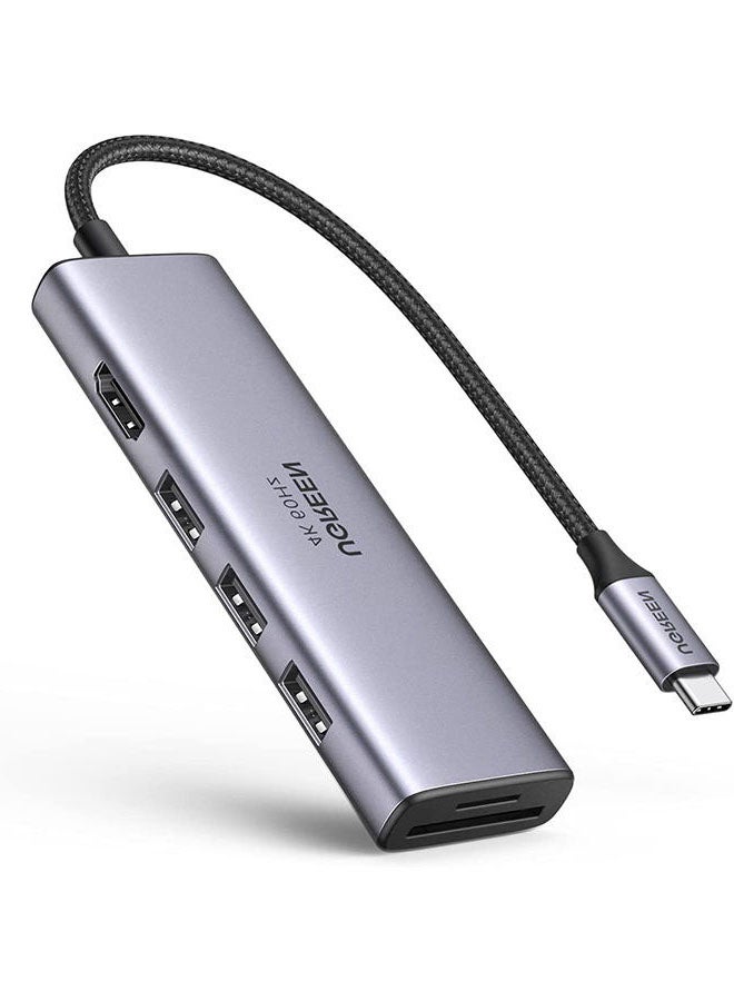 محول وموزع منافذ جديد 6 في 1 من USB C إلى HDMI متعدد الوظائف بمنفذ HDMI بجودة 4K وتردد 60 هرتز وقارئ لبطاقات TF وSD مصمم بـ3 منافذ USB 3.0 لأجهزة ماك بوك آير وماك بوك برو بشريحة M1 إصدار 2021 و2019 و2018 وآي باد برو آير 4 وآي باد برو ميني 6 وجلاكسي S20+ لون رمادي - v1668790237/N51209956A_9