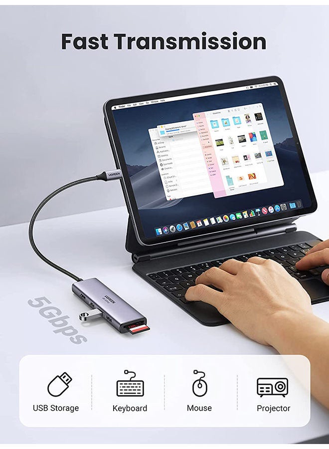 محول وموزع منافذ جديد 6 في 1 من USB C إلى HDMI متعدد الوظائف بمنفذ HDMI بجودة 4K وتردد 60 هرتز وقارئ لبطاقات TF وSD مصمم بـ3 منافذ USB 3.0 لأجهزة ماك بوك آير وماك بوك برو بشريحة M1 إصدار 2021 و2019 و2018 وآي باد برو آير 4 وآي باد برو ميني 6 وجلاكسي S20+ لون رمادي - v1668790238/N51209956A_5