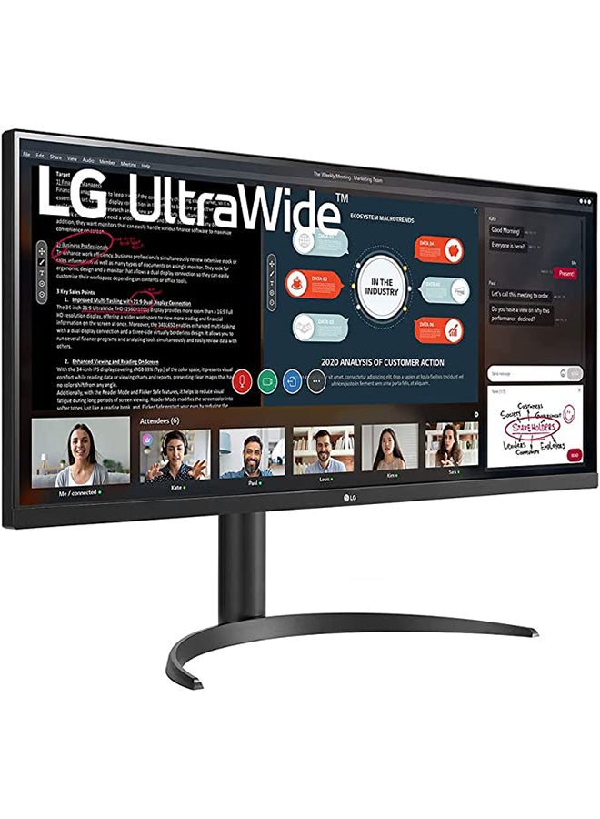 LG - 34 inch UltraWide Monitor , IPS Monitor, 60 Hz, 5 ms, 21:9, 2560X1080 px, AMD FreeSync, 3-side Virtually Borderless Design 34WP550-B Black - Image 1