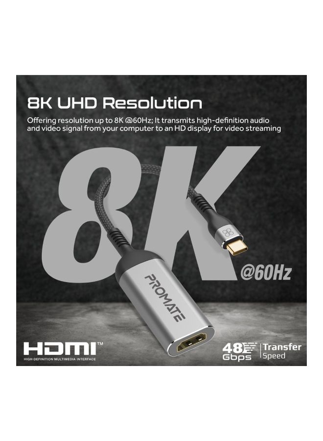 Type-C To HDMI Adapter With 8K 60Hz Port 48Gbps Transfer Speed And 10000+ Bend Lifespan Black - v1668929509/N53368640A_2