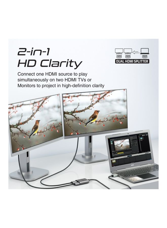 PROMATE HDMI Adapter With Dual 4K 60Hz UHD Ports And 1M Nylon Braided Cord Black - Image 2