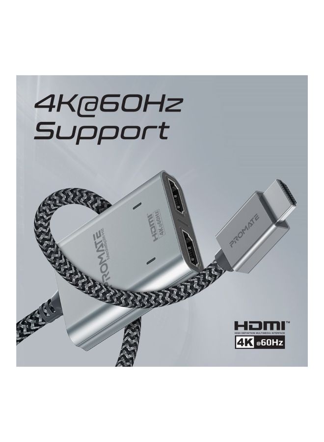 PROMATE HDMI Adapter With Dual 4K 60Hz UHD Ports And 1M Nylon Braided Cord Black - Image 3