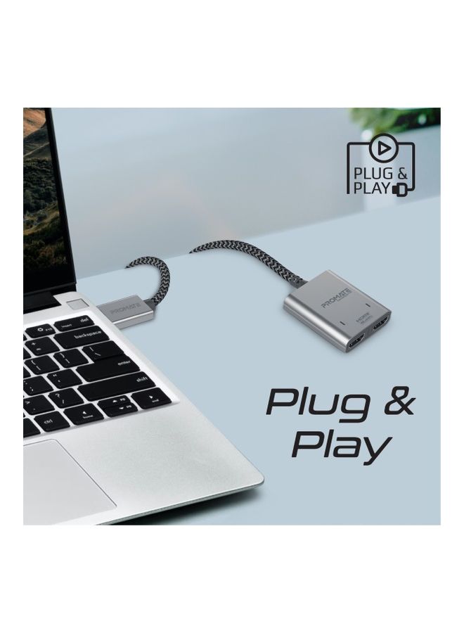 PROMATE HDMI Adapter With Dual 4K 60Hz UHD Ports And 1M Nylon Braided Cord Black - Image 5