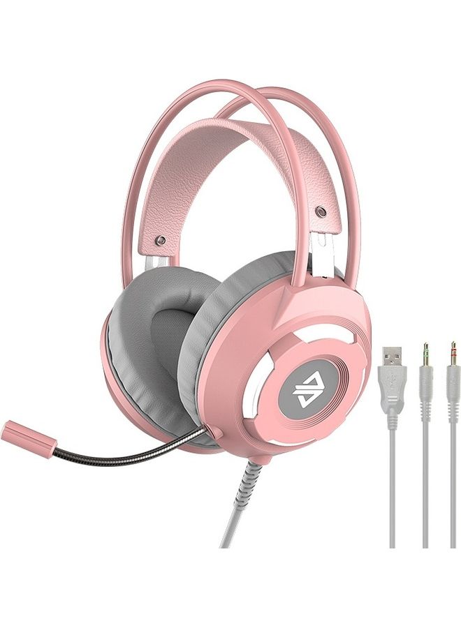آجاز سماعة رأس للألعاب AX120 سلكية بمنفذ USB و3.5 مم بصوت ستيريو وخاصية إلغاء الضوضاء مع ميكروفون بوحدة مكبر صوت داخلية مقاس 50 مم لون وردي - Image 1