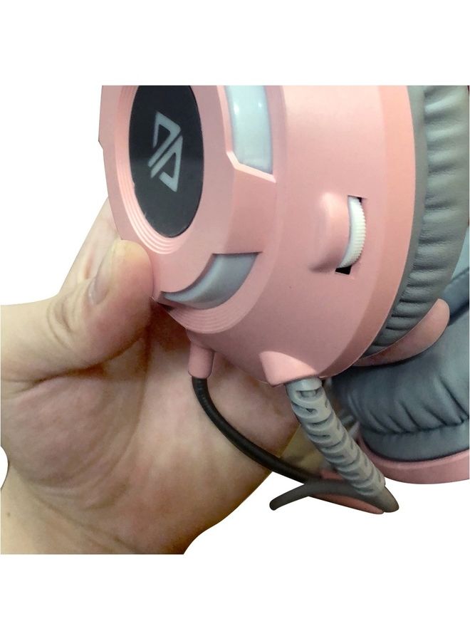 آجاز سماعة رأس للألعاب AX120 سلكية بمنفذ USB و3.5 مم بصوت ستيريو وخاصية إلغاء الضوضاء مع ميكروفون بوحدة مكبر صوت داخلية مقاس 50 مم لون وردي - Image 5