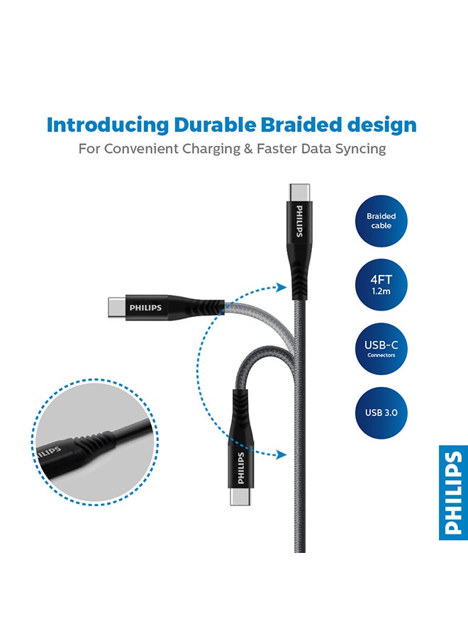 Philips USB-C To Type-C Braided Cable 1.2 Meter Black  - Image 5