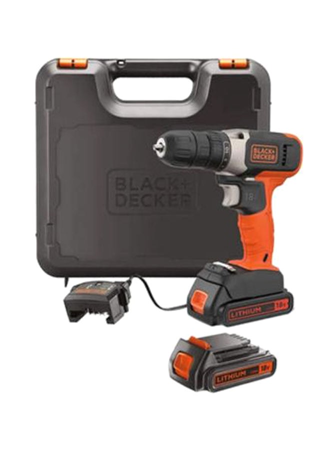 BLACK+DECKER - 18V 1.5Ah Li-Ion Cordless Electric Compact Drill Driver with 2 Batteries in Kitbox for Wood Drilling & Screwdriving/Fastening, Orange/Black - BCD001C2K-GB, Orange/Black - Image 1