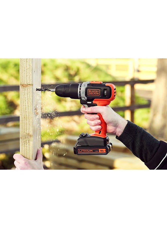 BLACK+DECKER - 18V 1.5Ah Li-Ion Cordless Electric Compact Drill Driver with 2 Batteries in Kitbox for Wood Drilling & Screwdriving/Fastening, Orange/Black - BCD001C2K-GB, Orange/Black - Image 1