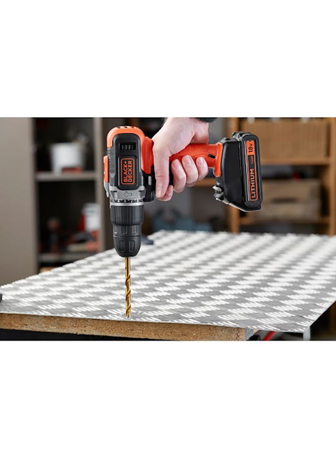 BLACK+DECKER - 18V 1.5Ah Li-Ion Cordless Electric Compact Drill Driver with 2 Batteries in Kitbox for Wood Drilling & Screwdriving/Fastening, Orange/Black - BCD001C2K-GB, Orange/Black - Image 1