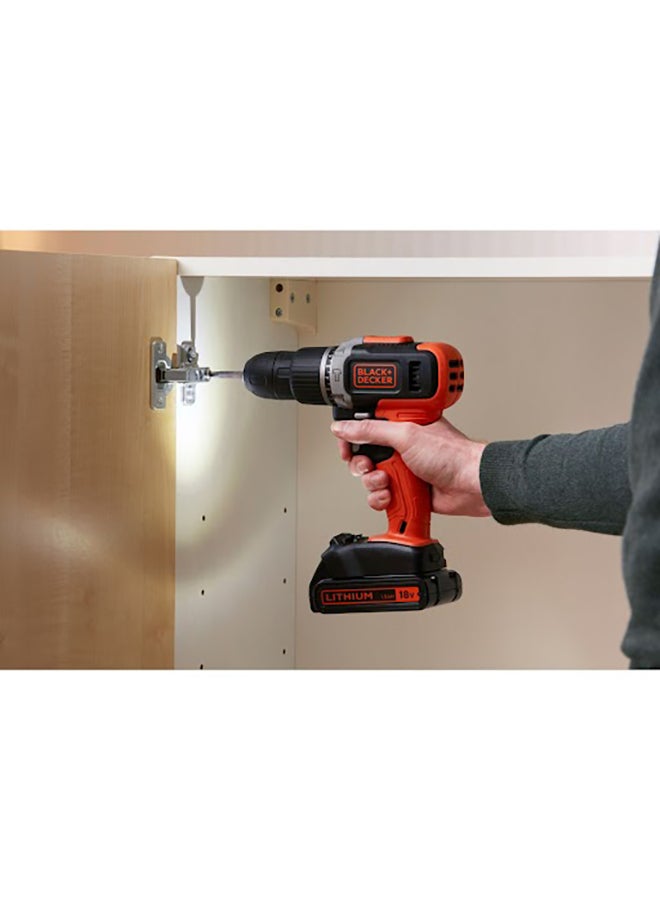 BLACK+DECKER - 18V 1.5Ah Li-Ion Cordless Electric Compact Drill Driver with 2 Batteries in Kitbox for Wood Drilling & Screwdriving/Fastening, Orange/Black - BCD001C2K-GB, Orange/Black - Image 1