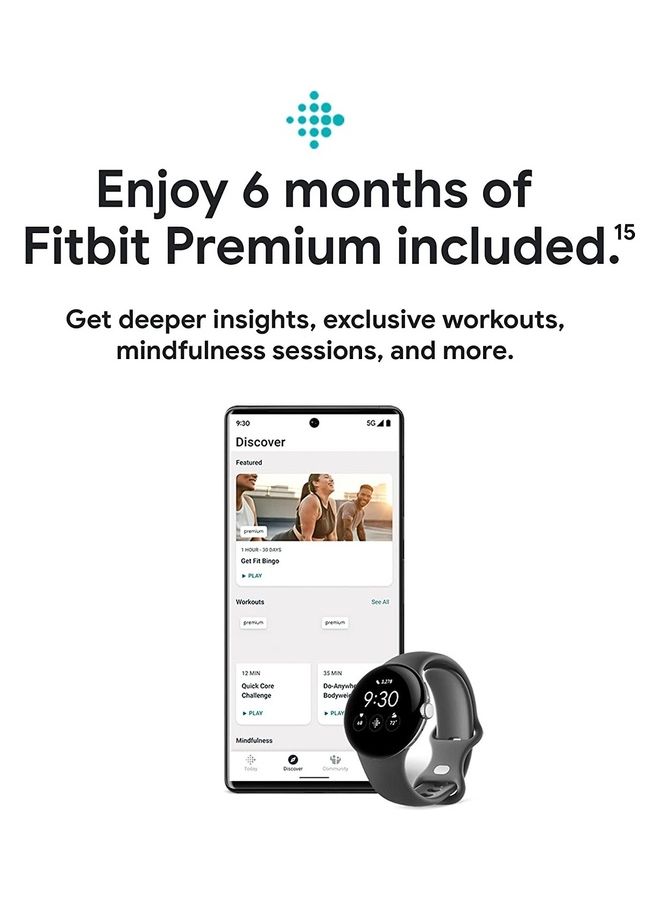 Google - Pixel Android Smartwatch With Fitbit Activity Tracking Heart Rate Stainless Steel Case Obsidian Active Band WiFi Black - Image 1