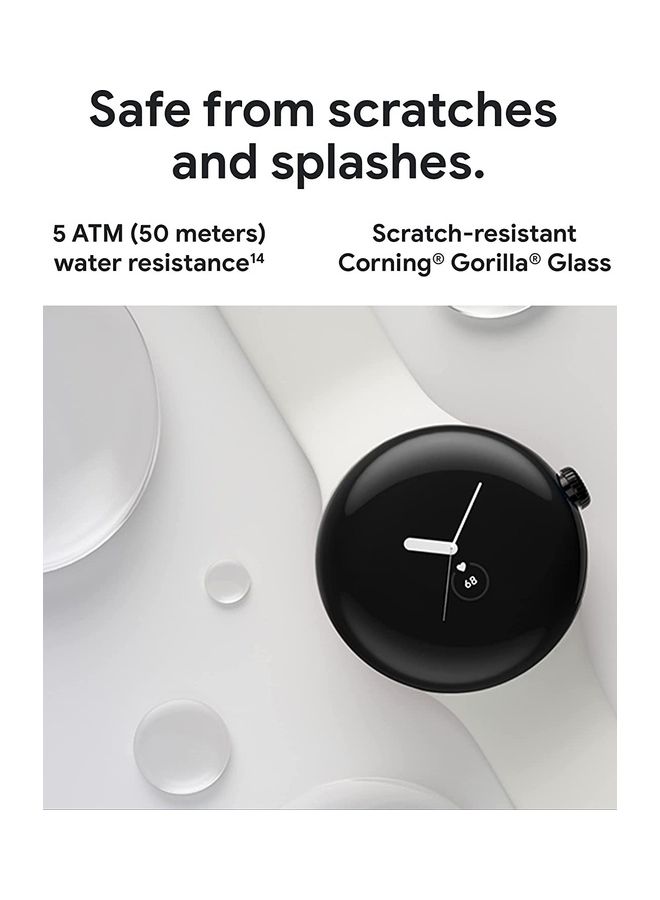 Google - Pixel Android Smartwatch With Fitbit Activity Tracking Heart Rate Stainless Steel Case Obsidian Active Band WiFi Black - Image 1