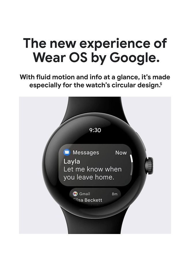 Google - Pixel Android Smartwatch With Fitbit Activity Tracking Heart Rate Stainless Steel Case Obsidian Active Band WiFi Black - Image 1