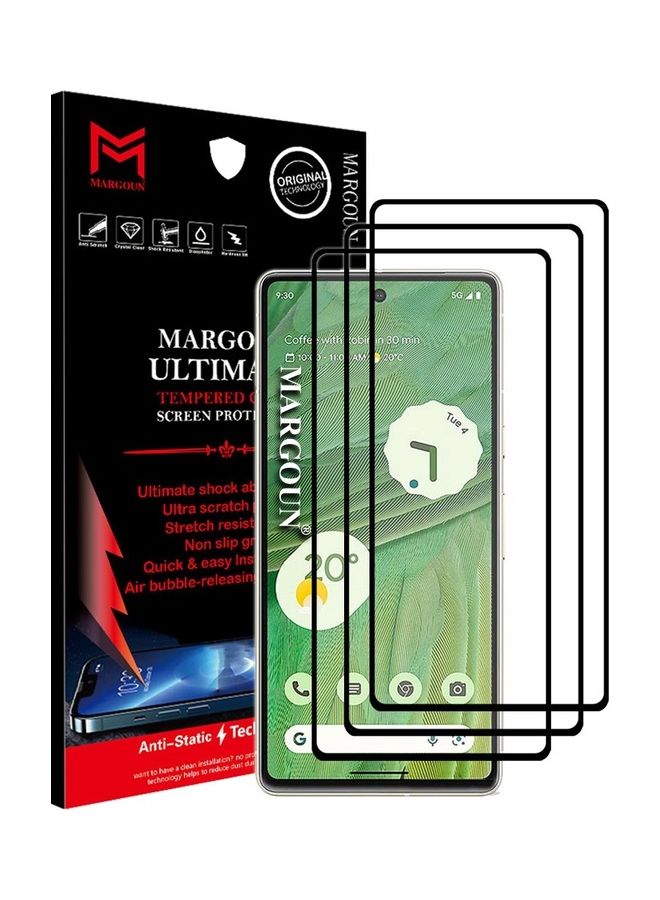 MARGOUN 3 Pack Tempered Glass 9H Anti-Scratch Shatterproof HD Edge to Edge Full Coverage Film Screen Protector For Google Pixel 7 6.3 inch Clear/Black - Image 1