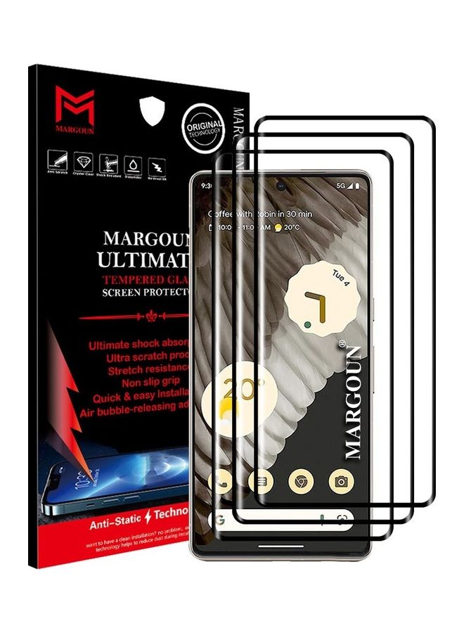 MARGOUN 3 Pack Tempered Glass 9H Anti-Scratch Shatterproof HD Edge to Edge Full Coverage Film Screen Protector For Google Pixel 7 Pro 6.7 inch Clear/Black  - Image 1