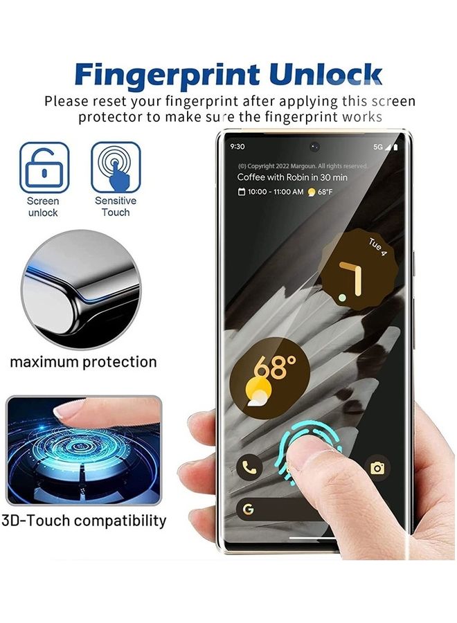 2 Pack Tempered Glass 9H Anti-Scratch Shatterproof HD Edge to Edge Full Coverage Film Screen Protector For Google Pixel 7 Pro 6.7 inch Clear/Black