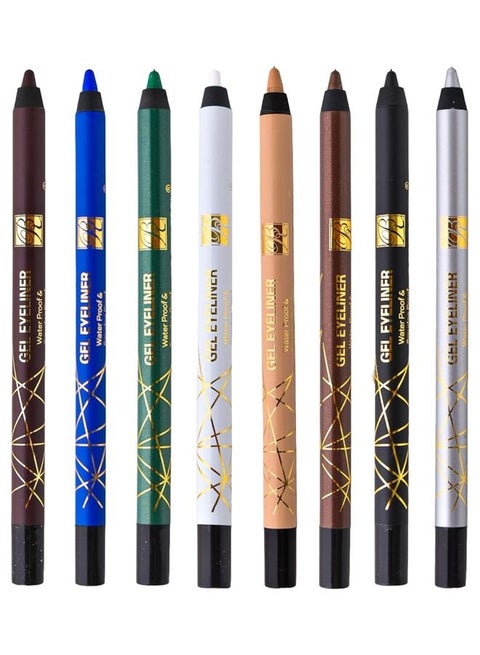 8 Piece Gel Eyeliner Waterproof Multicolour