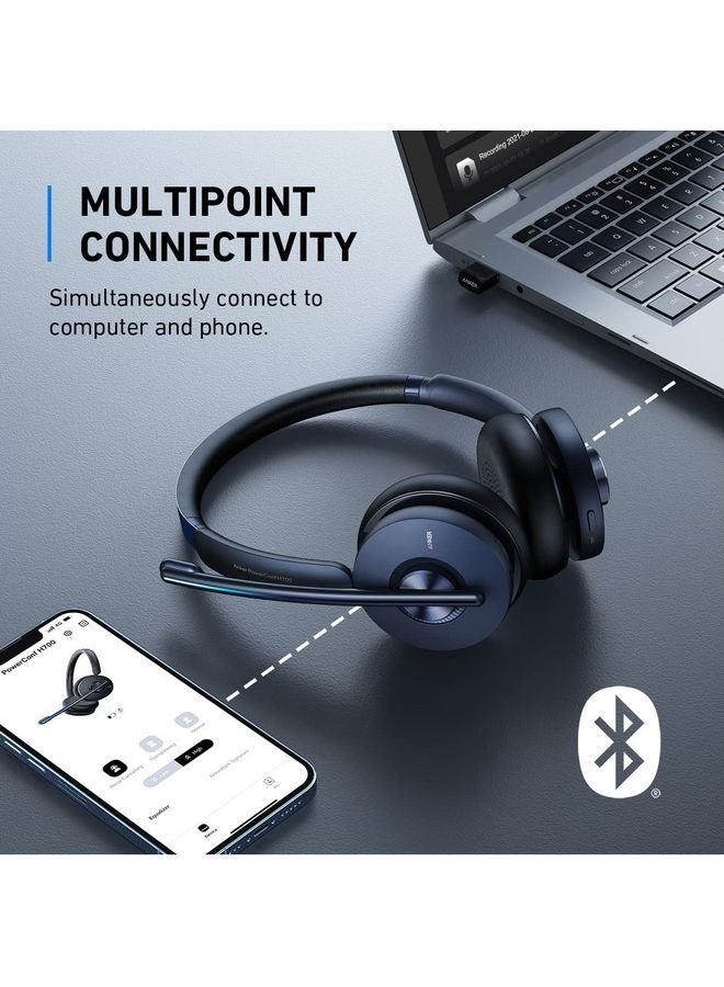 ساوند كور - سماعة Anker PowerConf H700 مع حامل شحن وميكروفون وخاصية إلغاء الضوضاء النشطة وتسجيل الصوت ونسخ الاجتماعات ومكالمات معززة بالذكاء الاصطناعي ومتوافقة مع منصات المؤتمرات - Image 1