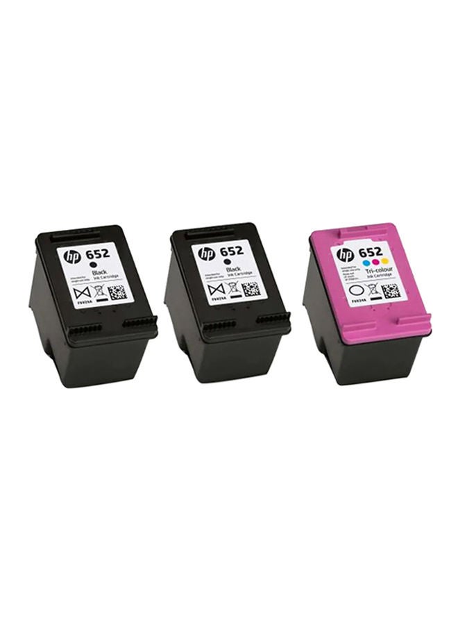 HP - Pack of 3   (2-Piece 652 Black + 1-Piece 652 Tricolor) Original Ink Cartridge Tricolour & Black - Image 1