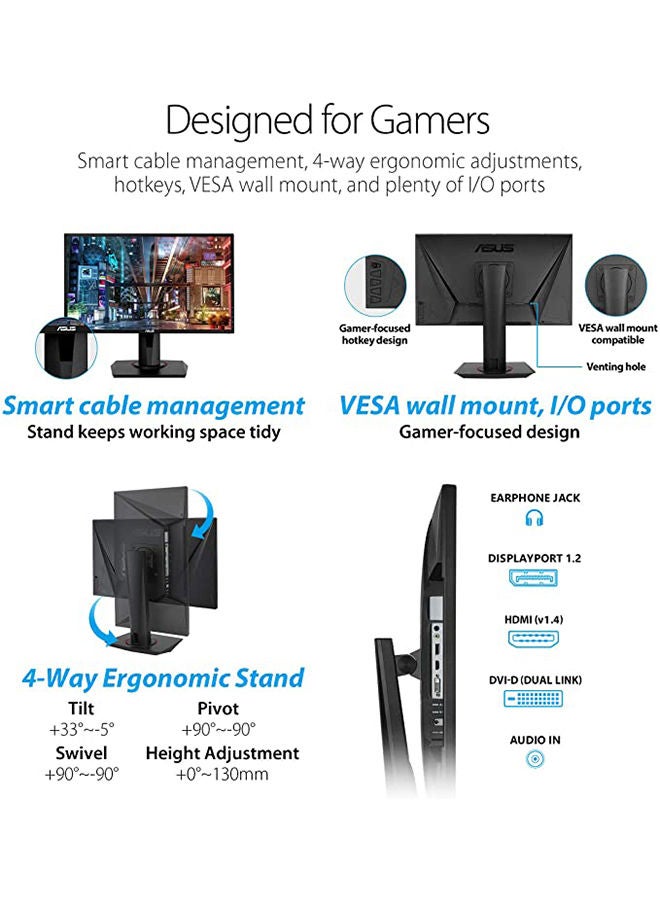 ASUS - VG248QG eSports Gaming Monitor With 24 Inch FHD (1920X1080), 165 Hz, 1ms Response time, AMD FreeSync + Nvidia G-Sync, DisplayPort + HDMI + DVI-D Ports, WLED/TN Black - Image 1