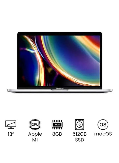 MacBook Pro 13" Display, Apple M1 Chip With 8-Core Processor And 8-Core Graphics / 8GB RAM / 512GB SSD / mac OS / English Silver