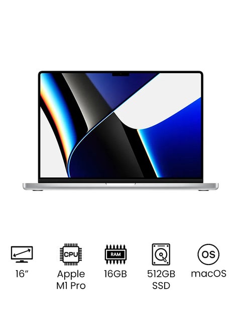 MacBook Pro MK1E3 16-Inch Liquid Retina XDR Display Apple M1 Pro Chip With 10-Core CPU And 16-Core GPU/16GB RAM/512GB SSD/English And Arabic Keyboard Silver