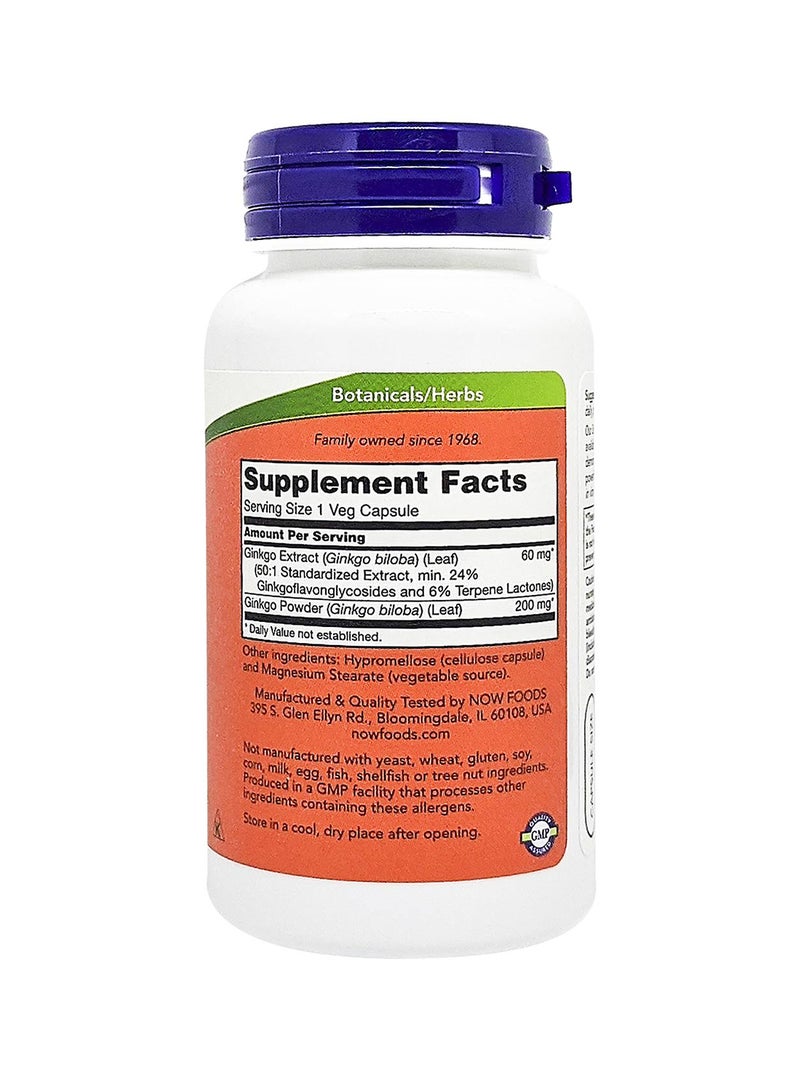 Now Foods Ginkgo Biloba 60 Mg 60 Veg Capsules - Image 2