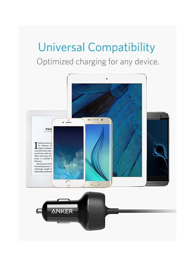 24W Car Charger 2 devices for iPhone XS/Max/XR/X/8/Plus iPad Air 2/Mini 4 PowerIQ for Galaxy Note LG Nexus HTC Black 