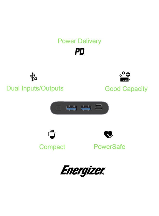 Energizer 10000.0 mAh Power Delivery And Quick Charging Power Bank with Dual USB-A Outputs/ USB-C Out/In Port, 18 W Smart USB-C Fast Charging for Android Devices with powerSafe Management Grey  - Image 5