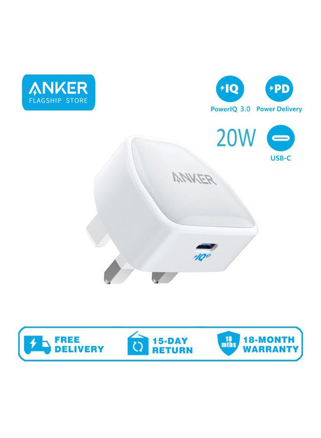 Anker - [Upgraded] Anker Nano iPhone 14 Pro Charger, 20W PIQ 3.0 Durable Compact Fast Charger, PowerPort III USB-C Charger for iPhone 14 Pro Max/14 Pro/14 Plus/14/13/12/11, Galaxy, iPad/iPad mini, and More White - Image 1