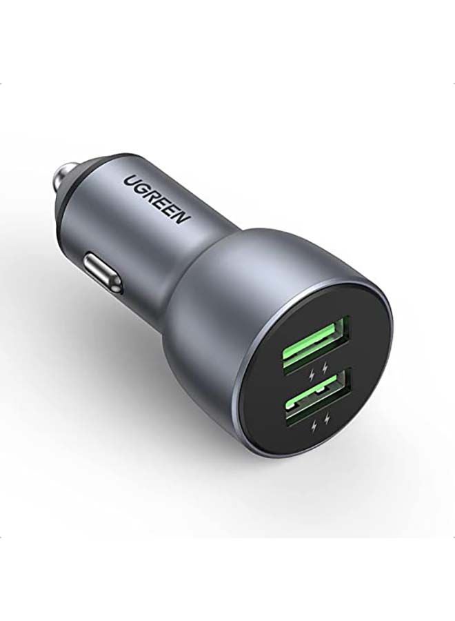 Ugreen Car Charger 36W Fast Dual USB QC 3.0 Quick Charging Aluminum Car Adapter Compatible with New iPad 9/ iPhone 14/14 Plus/14 Pro/14 Pro Max iPhone 13 Pro/13 Pro Max/13/13 mini/12 Pro Max Galaxy silver - Image 1