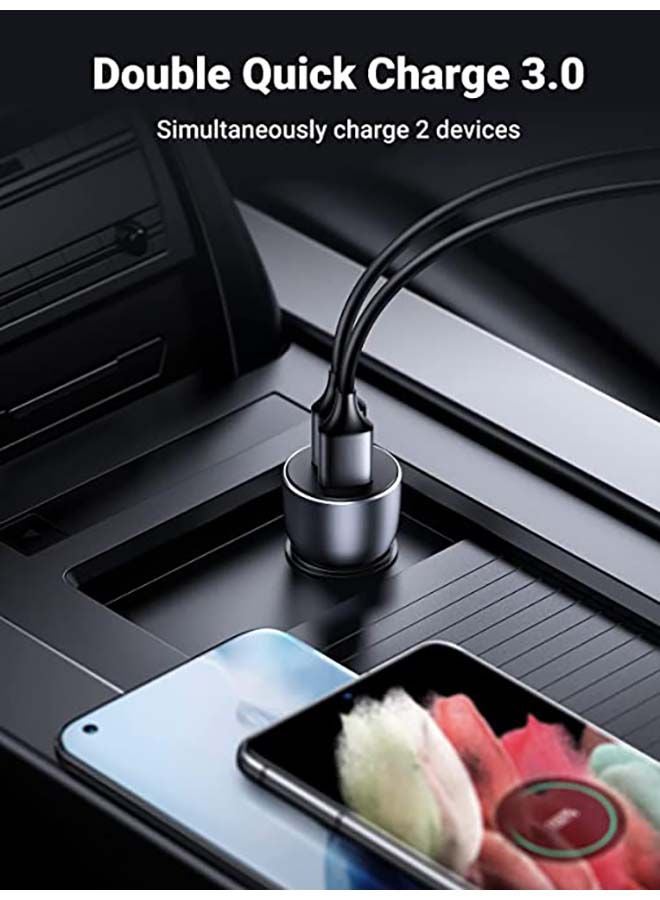 Ugreen Car Charger 36W Fast Dual USB QC 3.0 Quick Charging Aluminum Car Adapter Compatible with New iPad 9/ iPhone 14/14 Plus/14 Pro/14 Pro Max iPhone 13 Pro/13 Pro Max/13/13 mini/12 Pro Max Galaxy silver - Image 2