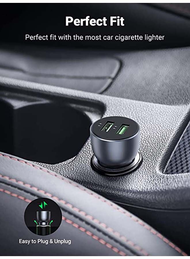 Ugreen Car Charger 36W Fast Dual USB QC 3.0 Quick Charging Aluminum Car Adapter Compatible with New iPad 9/ iPhone 14/14 Plus/14 Pro/14 Pro Max iPhone 13 Pro/13 Pro Max/13/13 mini/12 Pro Max Galaxy silver - Image 4
