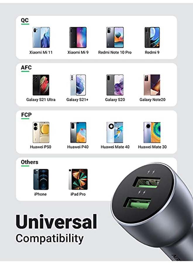 Ugreen Car Charger 36W Fast Dual USB QC 3.0 Quick Charging Aluminum Car Adapter Compatible with New iPad 9/ iPhone 14/14 Plus/14 Pro/14 Pro Max iPhone 13 Pro/13 Pro Max/13/13 mini/12 Pro Max Galaxy silver - Image 5
