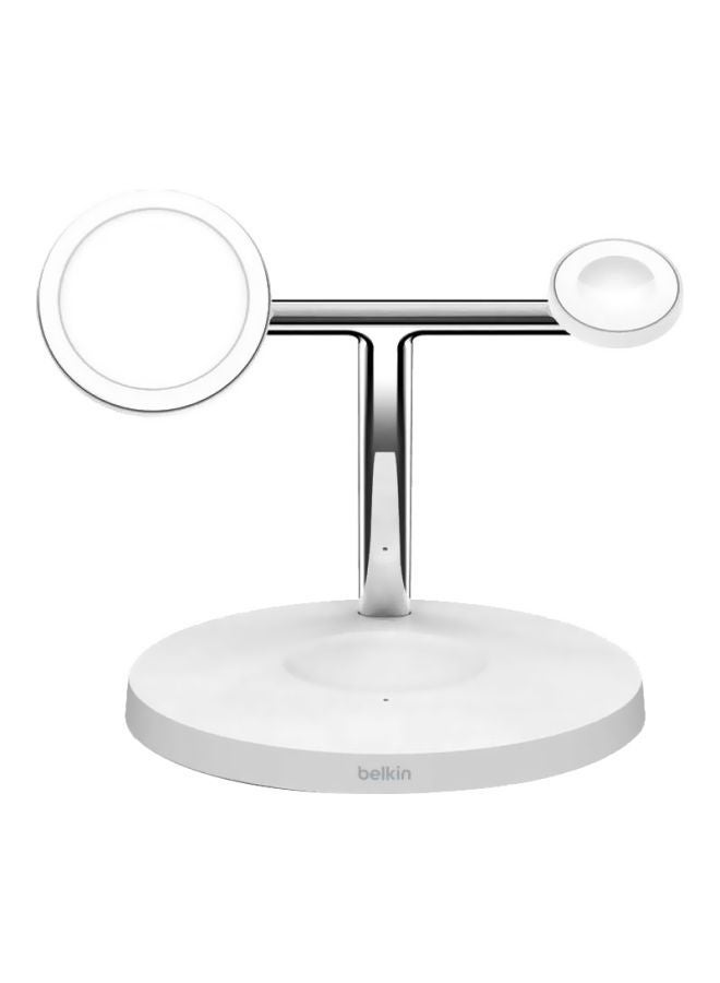 belkin - Boostcharge Pro 3-in-1 Wireless Charger Stand With Magsafe - Apple Wireless Charger For iPhone 15/14/13/12 Series, Apple Watch Series Se/6/5/4/3/2/1 And Airpods/Airpods Pro white - Image 1