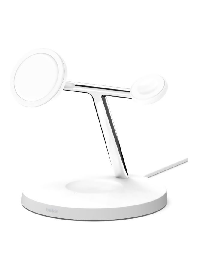 belkin - Boostcharge Pro 3-in-1 Wireless Charger Stand With Magsafe - Apple Wireless Charger For iPhone 15/14/13/12 Series, Apple Watch Series Se/6/5/4/3/2/1 And Airpods/Airpods Pro white - Image 1