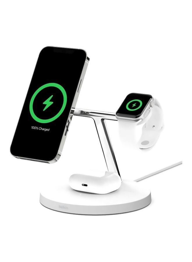 belkin - Boostcharge Pro 3-in-1 Wireless Charger Stand With Magsafe - Apple Wireless Charger For iPhone 15/14/13/12 Series, Apple Watch Series Se/6/5/4/3/2/1 And Airpods/Airpods Pro white - Image 1