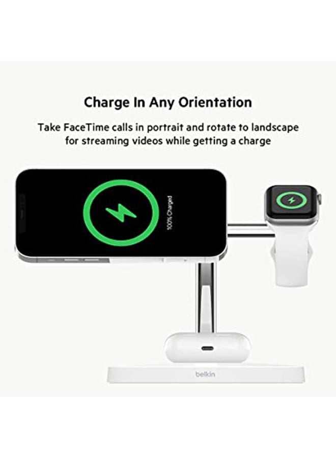 belkin - Boostcharge Pro 3-in-1 Wireless Charger Stand With Magsafe - Apple Wireless Charger For iPhone 15/14/13/12 Series, Apple Watch Series Se/6/5/4/3/2/1 And Airpods/Airpods Pro white - Image 1