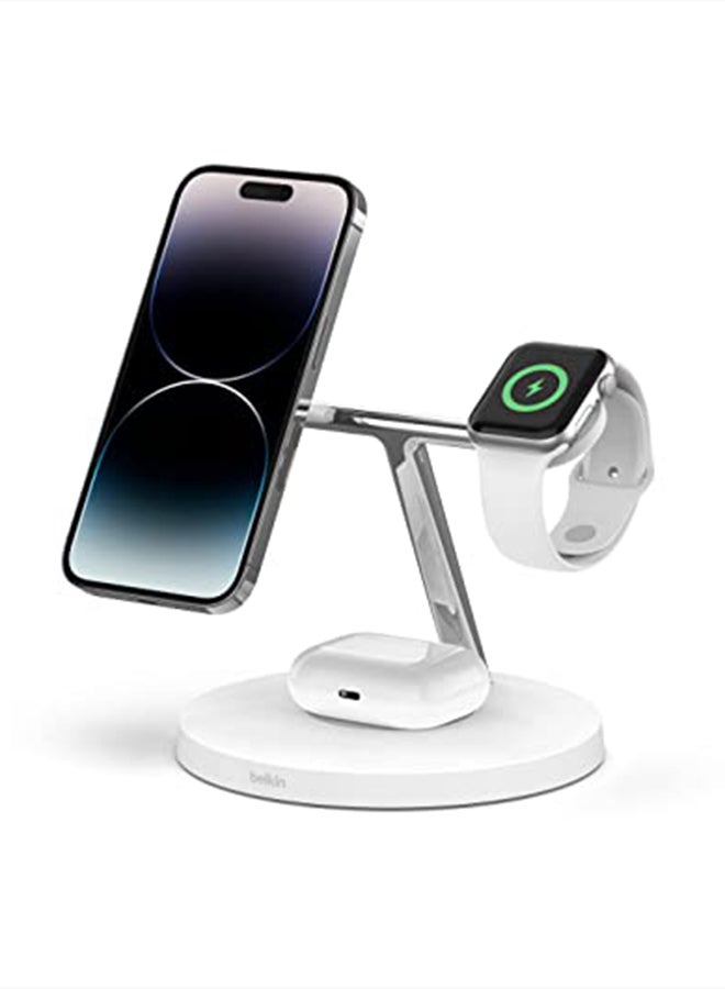 belkin - Boostcharge Pro 3-in-1 Wireless Charger Stand With Magsafe - Apple Wireless Charger For iPhone 15/14/13/12 Series, Apple Watch Series Se/6/5/4/3/2/1 And Airpods/Airpods Pro white - Image 1