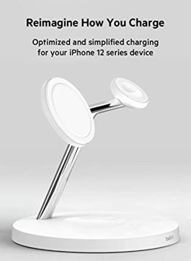 belkin - Boostcharge Pro 3-in-1 Wireless Charger Stand With Magsafe - Apple Wireless Charger For iPhone 15/14/13/12 Series, Apple Watch Series Se/6/5/4/3/2/1 And Airpods/Airpods Pro white - Image 1