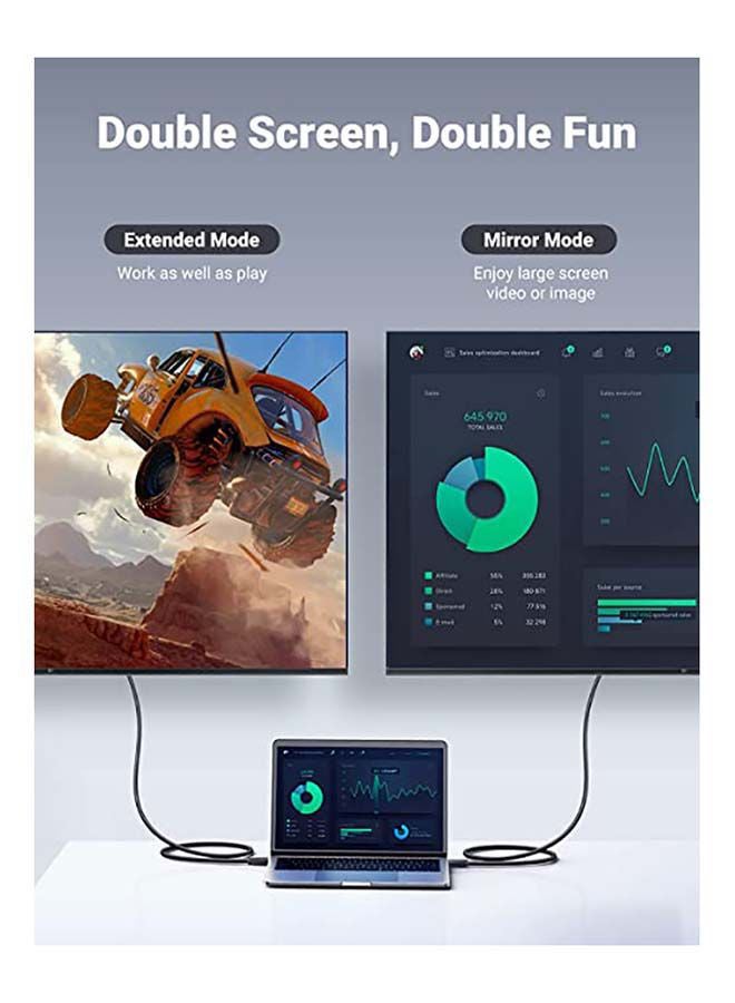 Ugreen - 4K UHD DP to HDMI Cable 4K@2K Male to Male DisplayPort to HDMI Video Cord DisplayPort to HDTV Monitor Compatible with Laptop PC TV Monitor Projector HDTV-2M Black - Image 1