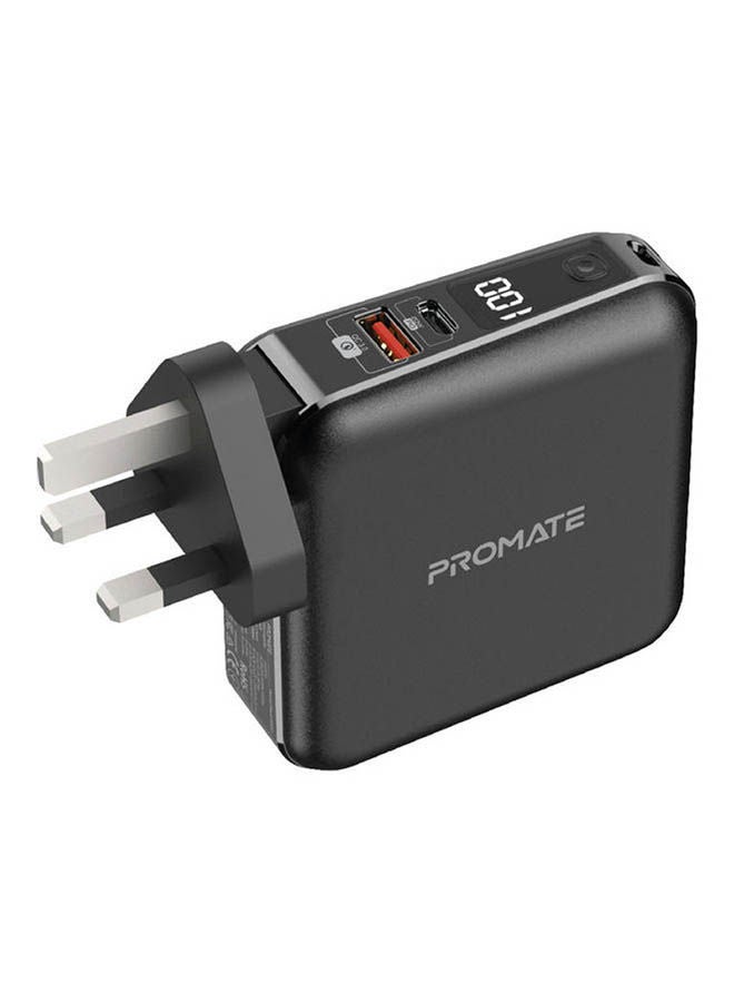 PROMATE 1500.0 mAh 2-In-1 Universal 15000mAh Power Bank with Multi-Regional AC Plug, 20W USB-C PD, QC 3.0 Port and USB-C And Lightning Cable For iPhone 12, iPad Pro, iPod, Galaxy S21, PowerPack-PD20 Black  - Image 1