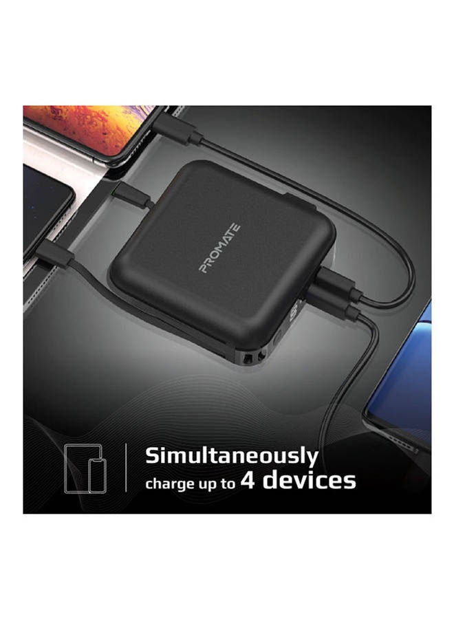 1500.0 mAh 2-In-1 Universal 15000mAh Power Bank with Multi-Regional AC Plug, 20W USB-C PD, QC 3.0 Port and USB-C And Lightning Cable For iPhone 12, iPad Pro, iPod, Galaxy S21, PowerPack-PD20 Black
