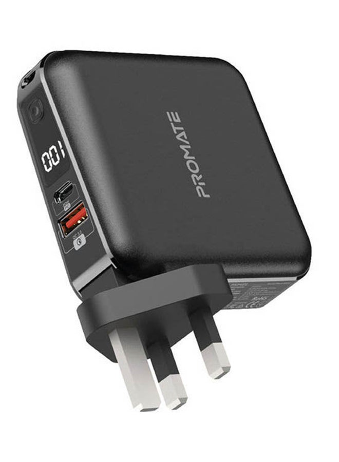1500.0 mAh 2-In-1 Universal 15000mAh Power Bank with Multi-Regional AC Plug, 20W USB-C PD, QC 3.0 Port and USB-C And Lightning Cable For iPhone 12, iPad Pro, iPod, Galaxy S21, PowerPack-PD20 Black