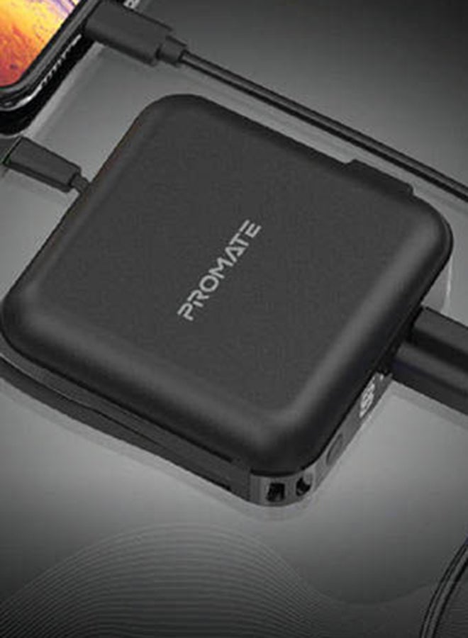 1500.0 mAh 2-In-1 Universal 15000mAh Power Bank with Multi-Regional AC Plug, 20W USB-C PD, QC 3.0 Port and USB-C And Lightning Cable For iPhone 12, iPad Pro, iPod, Galaxy S21, PowerPack-PD20 Black