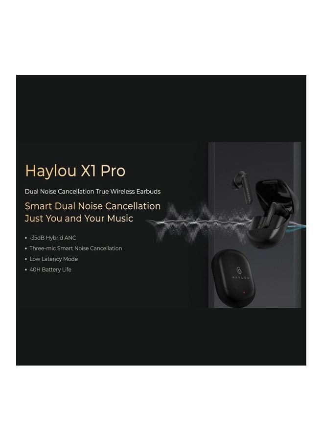 X1 Pro Dual Noise Cancellation True Wireless Earbuds -35dB Hybrid ANC 40H Battery Life AAC Audio Codec Black