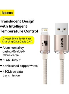 Baseus USB-A to Lightning Cable, for iPhone Fast Charger 20W, Braided Nylon Lightning Cable Compatible with iPhone 14/14 Pro Max/14 Pro/13/12/11, iPad, Airpods (1.2m) - Pink  - Image 2