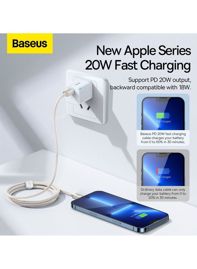 Baseus - USB-C to Lightning Cable, for iPhone Fast Charger 20W, Braided Nylon Lightning Cable Compatible with iPhone 14/14 Pro Max/14 Pro/13/12/11, iPad, Airpods (1.2m) - Pink - Image 1