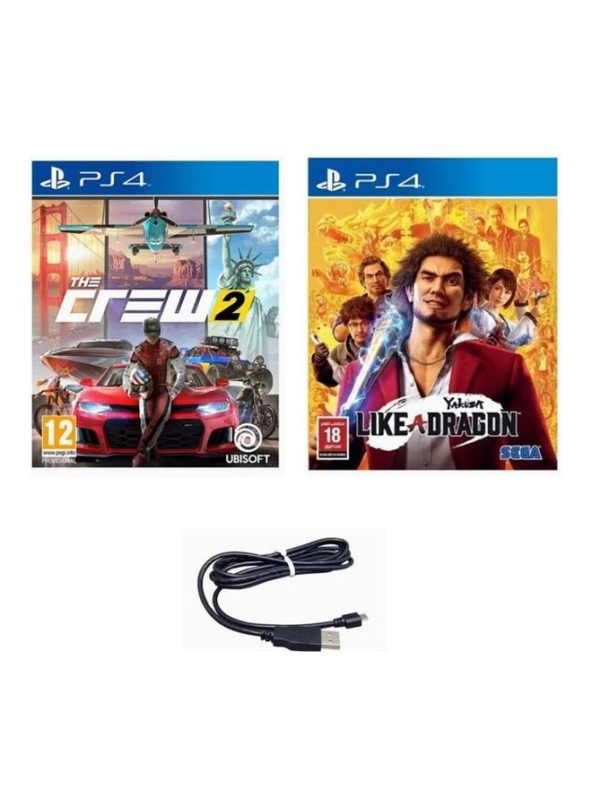 أوبيسوفت لعبة The Crew 2 ولعبة  Yakuza Like A Dragon مع كابل شحن لجهاز الألعاب بلايستيشن 4 - playstation_4_ps4 - Image 1