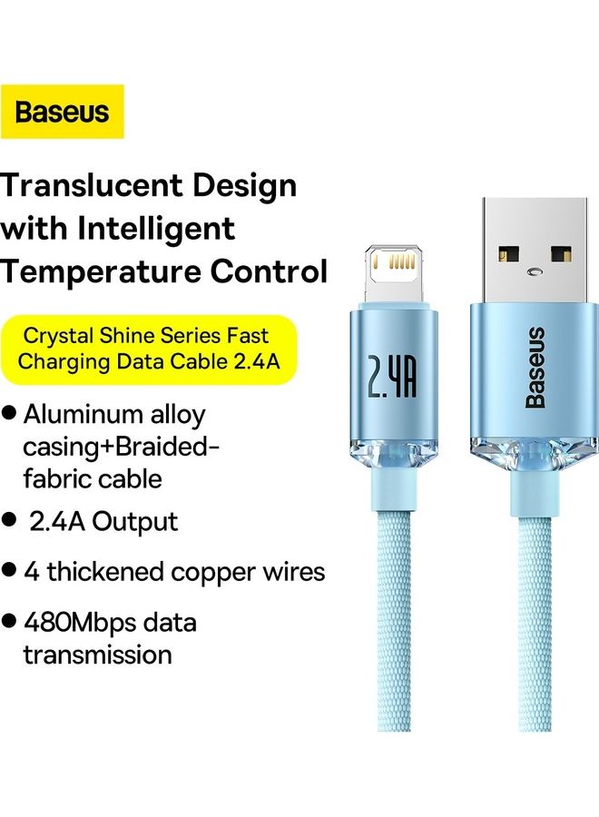 Baseus - USB-A to Lightning Cable, for iPhone Fast Charger 20W, Braided Nylon Lightning Cable Compatible with iPhone 14/14 Pro Max/14 Pro/13/12/11, iPad, Airpods (1.2m) - Blue - Image 1